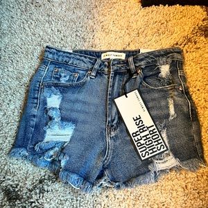 Brand new with tags Size 3 super high rise blue Jean shorts